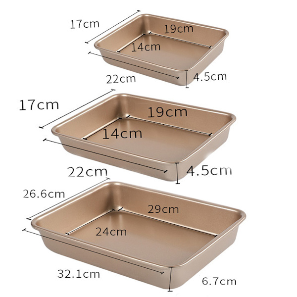 Dyb Bageplade Sæt Nonstick, Rektangulær Kageform, Stabelbart Bagesæt med 3, Bageplader til Bagning, Guld (9''/11''/13'') Deep Baking Pans