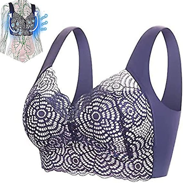 2st Lymfvitetsavgiftning och formning & kraftfull lyft-bh, sexig spetskomfort trådfri bh Blue 4XL