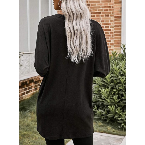 Damer casual långärmade skjortor Lättviktströjor Mode tunika Toppar med fickor black 3XL