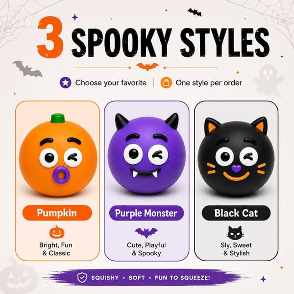 3 st Halloween Squishy-leksak för vuxna, långsamt stigande stresslindrande fidgetboll