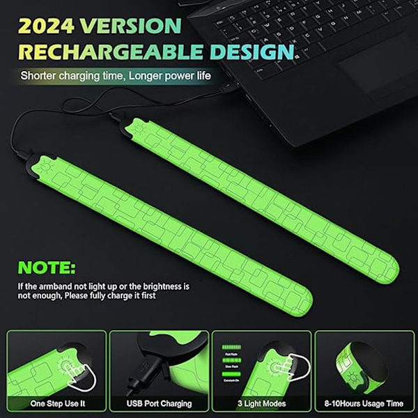 LED Armband för Löpning, 2-pack för Löpare Uppladdningsbar Reflex Utrustning Lysande Armband Hög Synlighet LED Armband - Grön Green