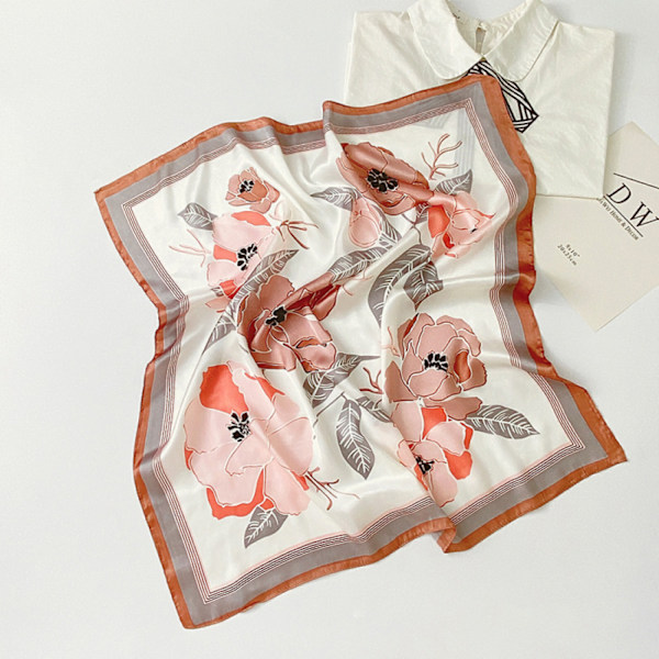 27,5 x 27,5 Kvinnor fyrkantig sidenliknande hårscarf Huvud Sovomslag Satin huvudduk, blå-11