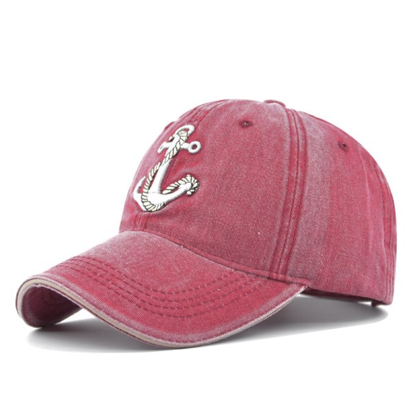 Step Into the Fashion Retro Distressed Peaked Cap Water-Washing Brodery Boat Anchor Baseball Cap Solhatt för män och kvinnor Cb2312WineRed Adjustable