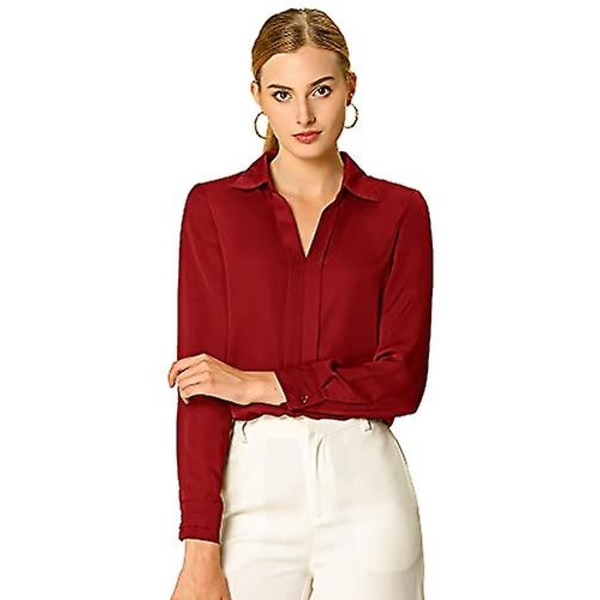 Allegra K Kvinnor S Office Elegant V-ringad blus Långärmad arbetsskjorta White Small