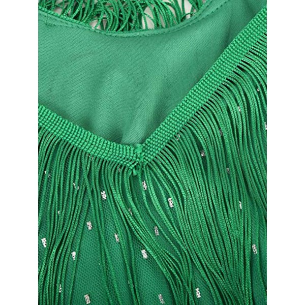Dam Latin Dance Ärmlös glänsande paljetter Tofsar Scenframträdande Kostymklänningar Sexiga V-hals Fest Miniklänningar green S