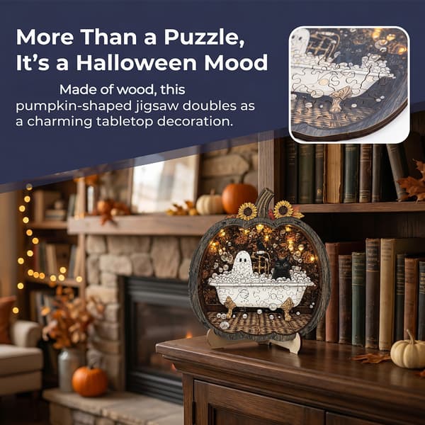 Halloween Sød Spøgelse Træ Græskar Puslespil 3D Halloween Græskar Træ Stiksav Puslespil, Sød Spøgelse & Sort Kat Boblebad DIY Bordplade Håndværkssæt