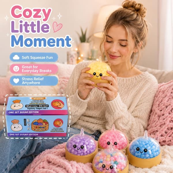 1 stk søt dumpling squishy skrivebordsfidget, fargerike perlefylte klemmevenner, tilfeldig farge