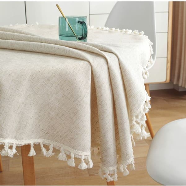 Beige rund dug 150 cm vaskbar linned bomuldsdug krølfrit KLB