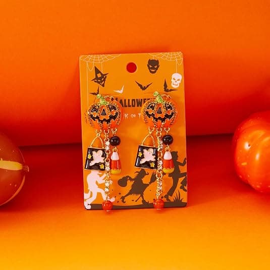 Halloween Græskar Vedhæng Øreringe Orange Guld Lav Allergi Legering Slik Charm Spøgelse Efterår Kvinder Halloween Søde Smykker