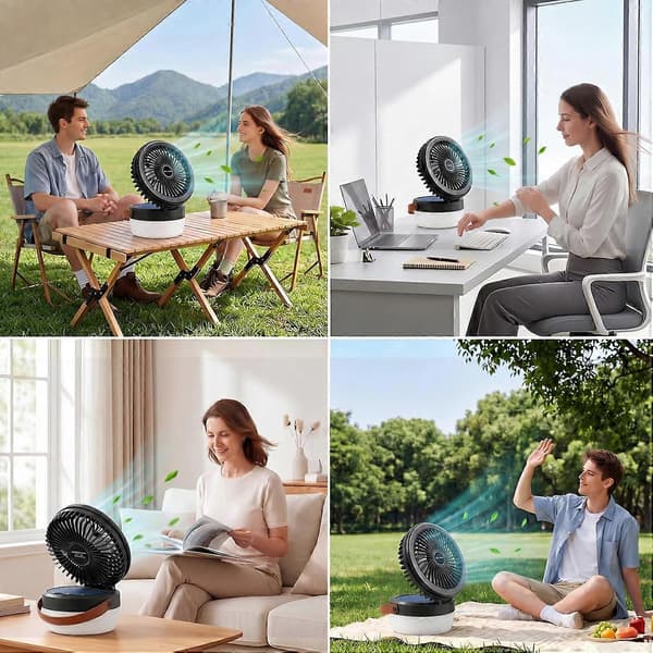 3-i-1 Campinglanterne med Vifte Solcellevifte Campinglampe Powerbank