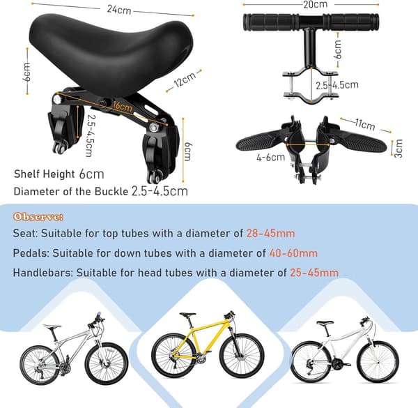 Barncykelsits med armstöd, frammonterad småbarnscykelsits för mountainbikes, barncykelsits för åldrarna 2–5 år