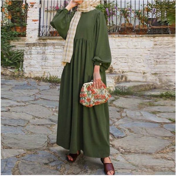Sommarklänning för kvinnor Rundhalad Lantern Sleeve Looe Dre for Caual red s