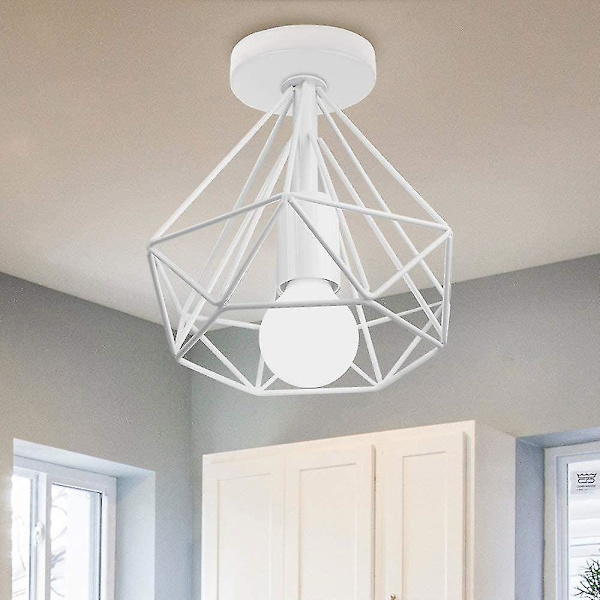 Industriell retro metall led taklampa E27 Rhombus bur 25cm för matsal, bar, sovrum, kök och vardagsrum (set med 2 vita)