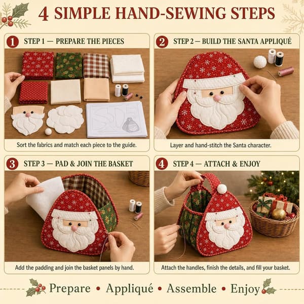 DIY Quiltet Julekurvsett Søt Nisse og Venner Dekor