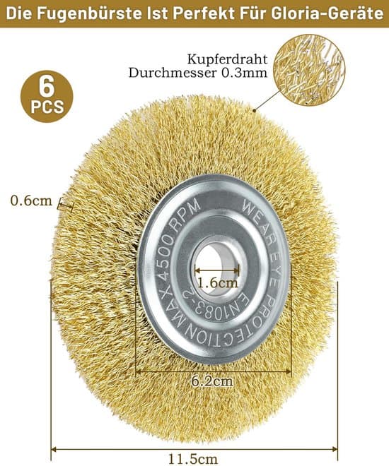 Fugebørstesæt (6 dele), stålbørster til Multibrush & Weedbrush, Ø 11,5 cm, havetilbehør til overfladerensning, mos, døde rester og ukrudt.