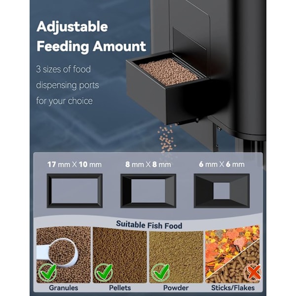 Automatisk Fiskefoderautomat – 320 ml – med Timer – Egnet til Piller og Pulverfoder – Egnet til Akvarier og Damme – Nem at Måle og Tilføje Foder