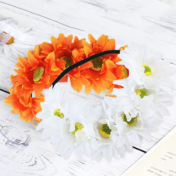 2-pack solroskrans Boho krans solroshårband blommigt håraccessoar (regnbåge) White*Orange