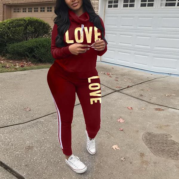 Plus Size 2PCS Dam träningsoverall Sport Loungewear Toppar Byxor Kostym Claret,XL