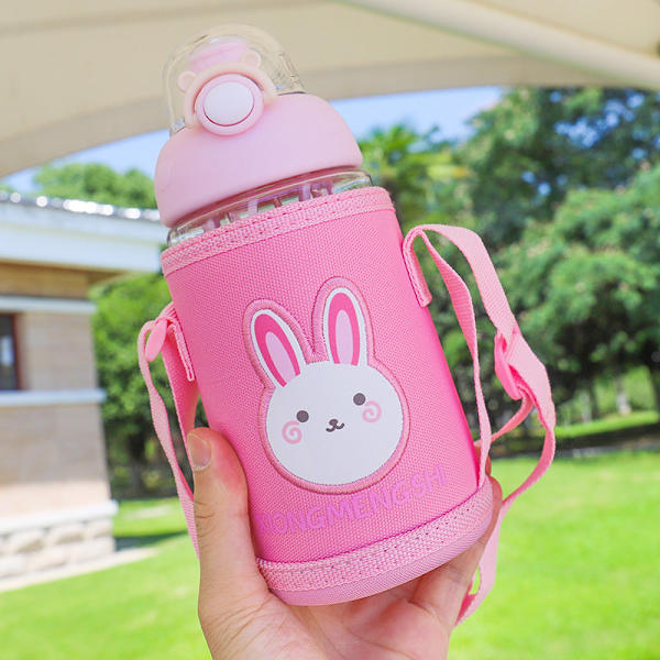 Läcksäker vattenflaska för barn Söt barn tecknad Söt bärbar plast utomhus droppsäker Bunny 580ML