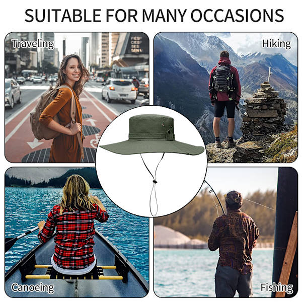 Solhattar med UV-skydd, vandringssafari med bred brättad cap ArmyGreen