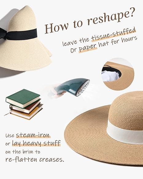Dame Sol Stråhat Bred Skygge Sommerhat Sammenfoldelig Pakbar Floppy Strandhatte til Kvinder