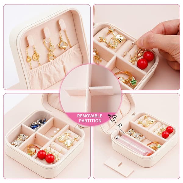 Bärbart Mini Smyckeskrin i Läder Smycken Ring Organizer Fodral Förvaringslåda Presentlåda Flickor Kvinnor White