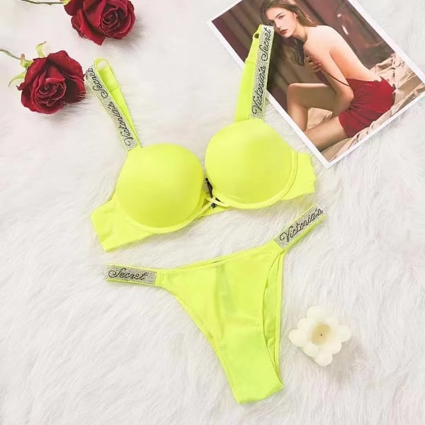 Sexy Lingerie Comfort Women Set Push Up Bra Victoria's Secret Lingerie Set Female Underwear Vetement Femme yellow. 85C