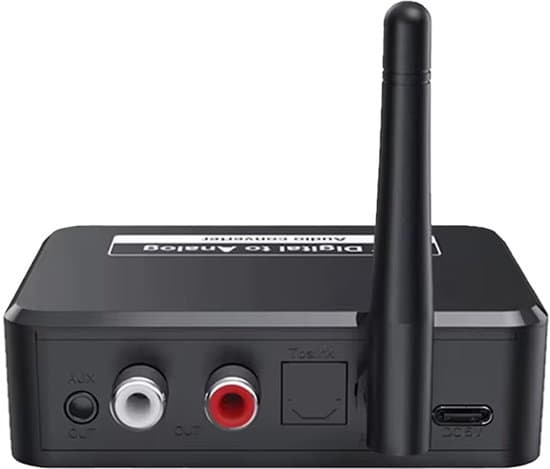 Bluetooth lydadapter - BT 5.3 - SPDIF/3.5mm AUX/RCA/USB - Bluetooth lydmottaker - B35T - Svart