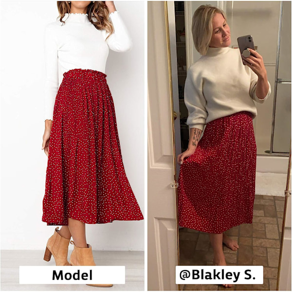 Dam med hög midja prickig plisserad kjol Midi Maxi Swing Kjol Red Large