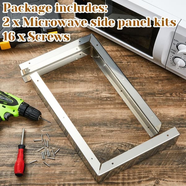 2 stk. mikrobølgeovnssæt i rustfrit stål 3'' sidepanel, sølv