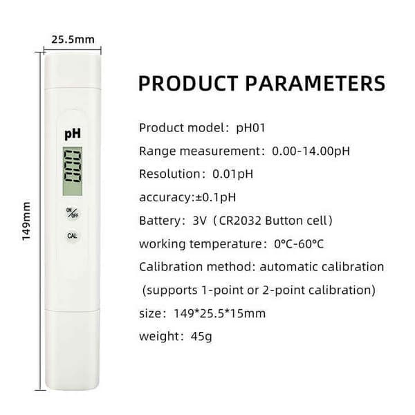 Digital pH-mätare, pH-testpenna med hög noggrannhet med 3-pack kalibreringspulver, 0,00-14,00 pH-intervall, vattenkvalitetsmonitor för dricksvatten, akvarium