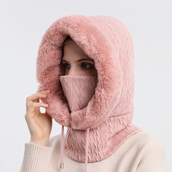 Dam Mössor i ett stycke Scarf Mask Dragsko Varm Huva Vinter Balaclava Pullover Stickad Mössa