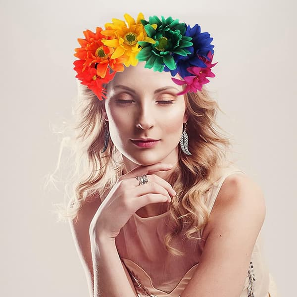 2-pack Solroskrans Boho Krans Solroshårband Blommigt Hårtillbehör (regnbåge) colour