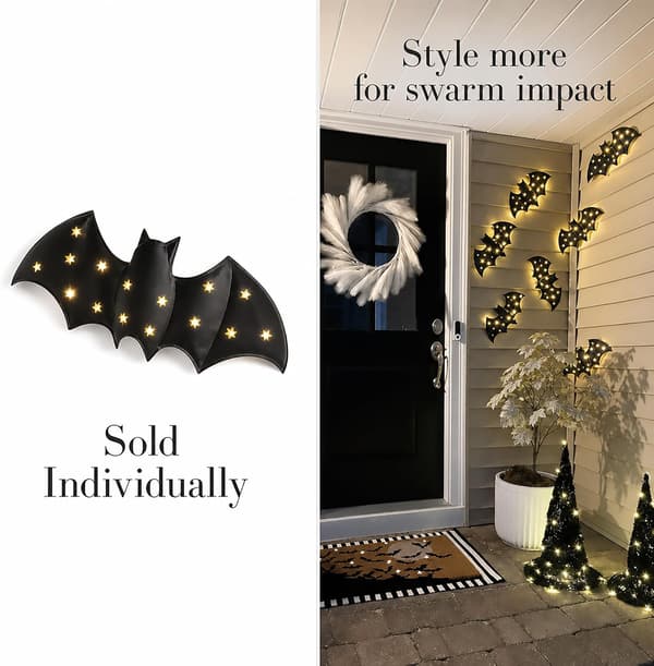 3 stk. LED-lysende flagermusdekoration til Halloween, lille | Lysende Halloween-dekoration