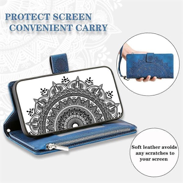 Stil 006 Plånboksfodral för Samsung Galaxy A26 5G PU Läder Telefonskal Mandala Blommönster - Grå Multicolor Blue