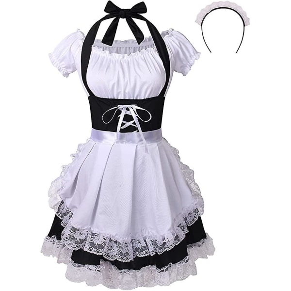 Kvinnors Anime Cosplay Franskt Förkläde Maid Fancy Dress Kostym XL