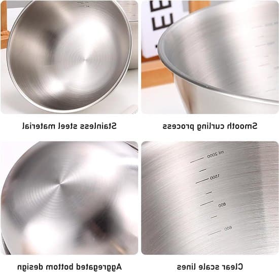 Miksboller i rustfritt stål - 5-dels sett - 304 rustfritt stål - 17, 19, 22, 25 og 28 cm - Stablebare og tåler oppvaskmaskin - For matlaging, baking og servering