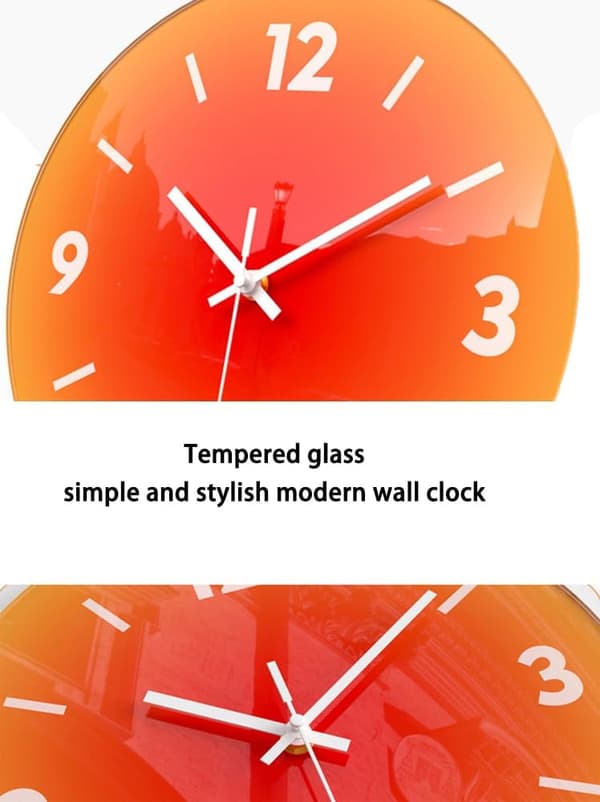 12 tum modern väggklocka, tyst glasklocka, dekorativa väggklockor för vardagsrum kök kontor sovrum (orange)