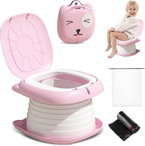 Bærbar potte til småbørn, foldbart rejsesæde til toilet, skridsikkert og let at rengøre, hurtigfoldbart design til pottetræning, camping og udendørs brug (lyserød)