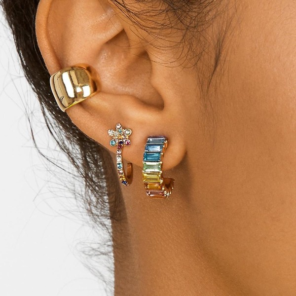 2 st smycken Flerfärgade strass örhängen Enkla C-formade örhängen för tjejer blue