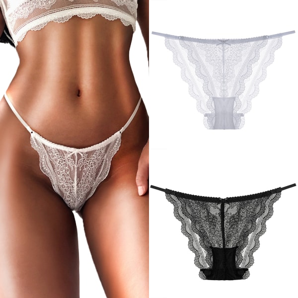 Damblommiga spetstrosor åghöjda G-string Trosor Underkläder black L