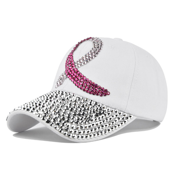 Spot Drill Cap Flash Diamond Peaked Cap Personlighet Silk Screen Peaked Cap Distressed Cap Solhatt Co8933White Adjustable