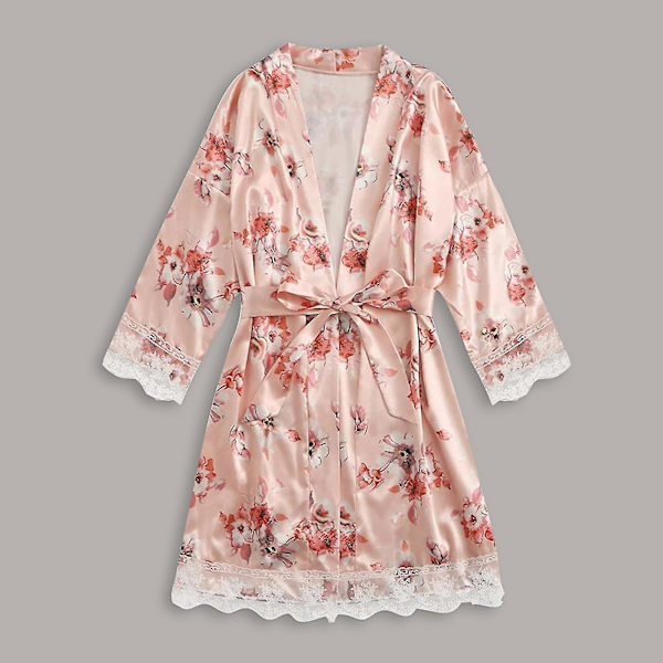 Satin Silk Pyjamas Dam Nattlinne Underkläder Robes Underkläder Sovkläder Sexig Pink XL