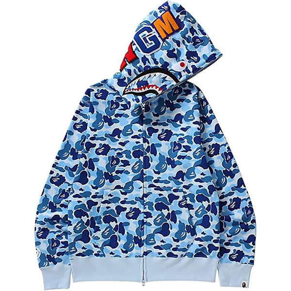 Shark Ape Bape Hoodie Camo Print Polyestertröja Casual Loose Zip Hoodie Jacka För Herr Dam blue XL