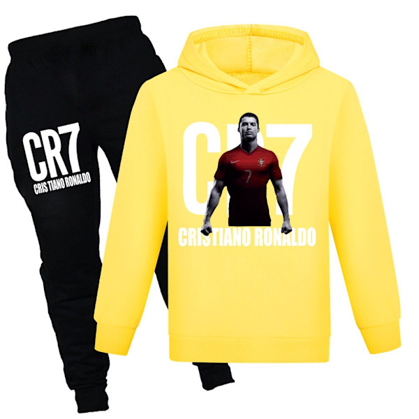 CR7 Ronaldo Pojkars Träningsoverall Fotboll Hoodie Sweatshirt Topp + Byxor Outfit Yellow01 100cm