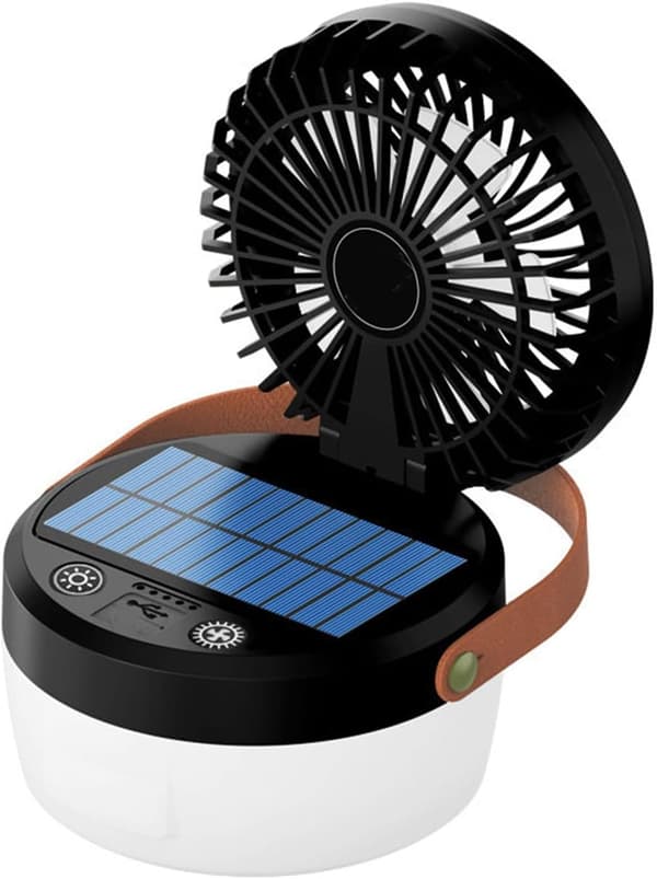 3-i-1 Campinglanterne med Vifte Solcellevifte Campinglampe Powerbank