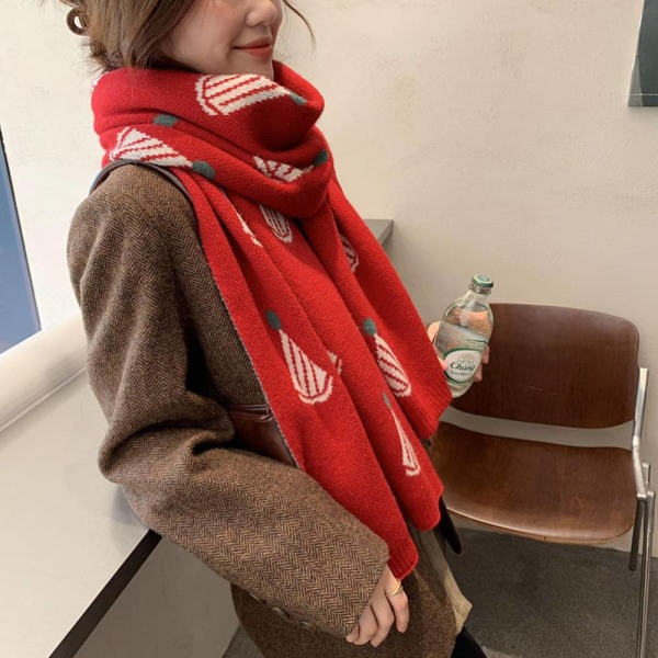 Jul och nyår Handstickad halsduk, vinterull Red