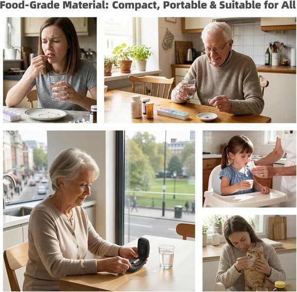 Pillekutter med justerbar slids, tablet-deler (sort) | Justerbar pillekutter med dobbelte fastgørelsesklemmer, understøtter 1/2, 1/3, 1/4 snit