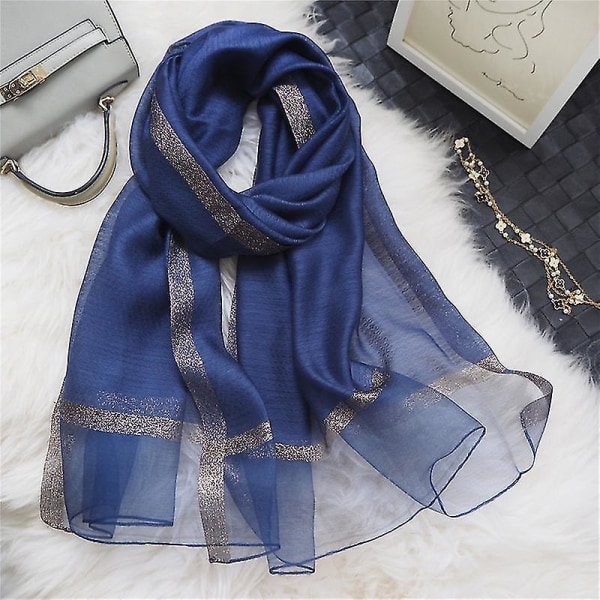 Tunn sjal Sidenscarf Lång damscarf för kvinnor Mode Utländsk S marinblå