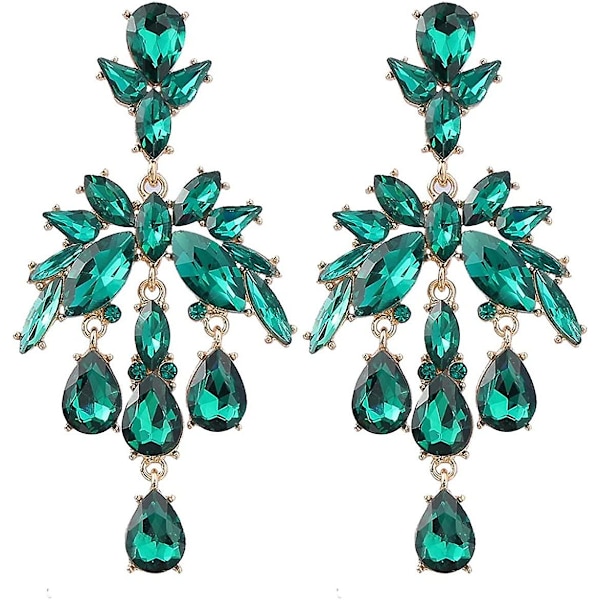 Teardrop Chandelier Örhängen, Teardrop Cluster Dangle Örhängen för kvinnor, Bohemian Flower Teardrop örhängen, Sparkling Teardrop Stud örhängen green